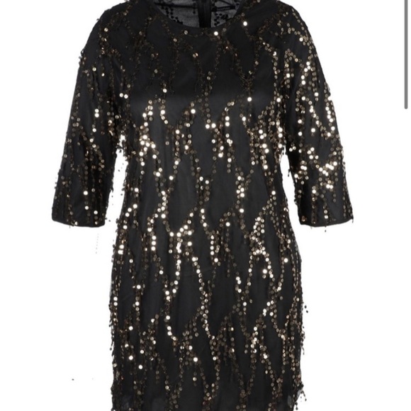 🔥NWT🔥Boohoo Sequin Tassel Shift Dress in Black - Picture 3 of 8